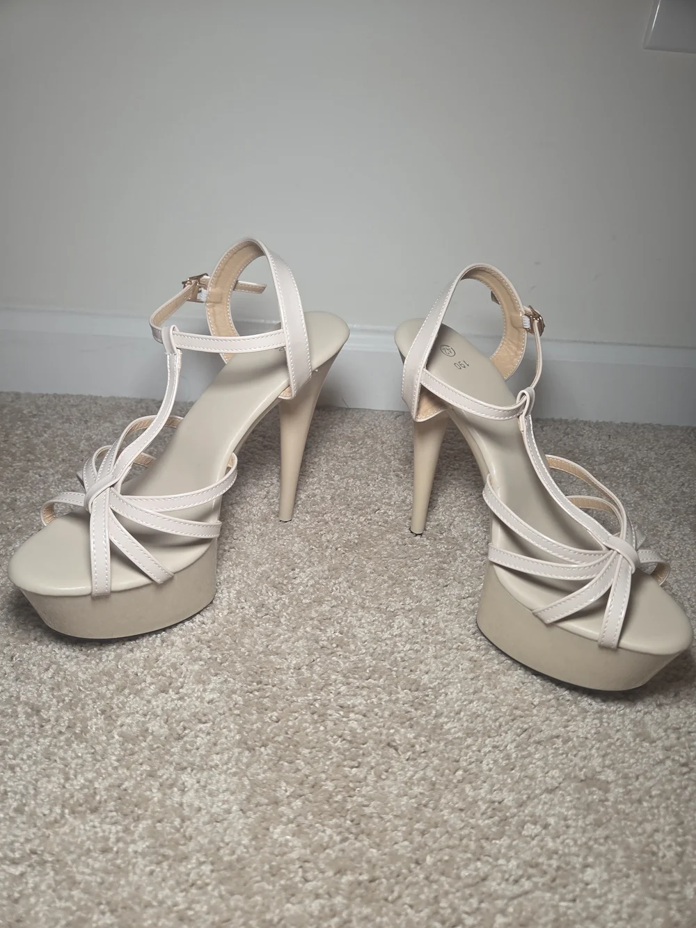 Strappy Platform High Heel Sandals - Nude